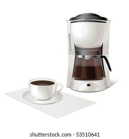 Coffee Maker And Cup Of Tasty Cofee