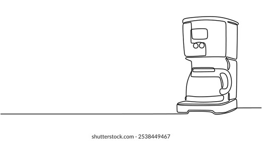 Coffee maker depicted in continuous one line drawing. Simple design for food and kitchen concept.