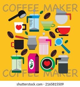 Coffee maker is design by illustrator. 
It can be-printing T-shirt, card, poster, wall art, home deco, sticker, magnet and more.  Even better, you can re-coloring and re-design them to fit your need.