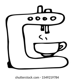 Coffee maker doodle hand drawn icon isolated on white background, Coffee maker machine cartoon icon.