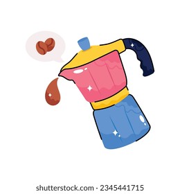 Coffee maker doodle vector filled outline Sticker. EPS 10 file
