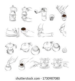 Coffee maker drawing style set