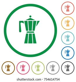 Coffee maker flat color icons in round outlines on white background