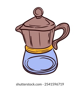 Coffee maker in flat design. Barista appliance for aroma drink brewing. Vector illustration isolated.