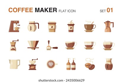 Coffee maker. Flat icon set 1