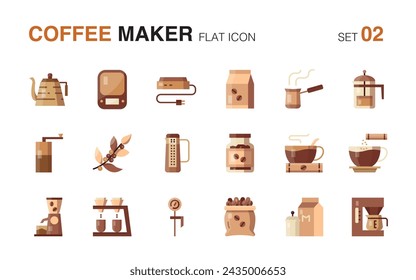 Coffee maker. Flat icon set 2