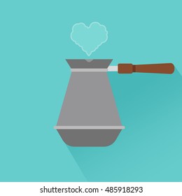 Coffee maker flat modern icon with shadow and heart. Vector illustration