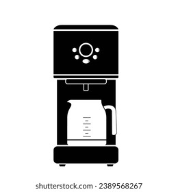 Coffee maker flat silhouette vector isolated on white background. Electric cooking utensil silhouette icon. Black and white icon for web, tag, label. Kitchen gadget, appliance, device, kitchenware