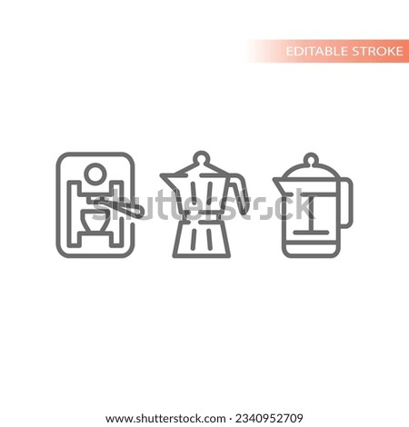 Coffee maker, french press line vector icons. Espresso machine and moka pot outline icon set.