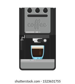 Coffee maker with glass of coffee isolated on white background. Coffee mashine for office or home. Vector illustration.