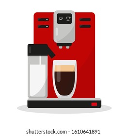 Kaffeemaschine mit Glas Kaffee einzeln auf weißem Hintergrund. Kaffeemaschine für Büro oder zu Hause. Vektorillustration.