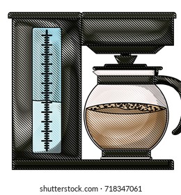 coffee maker with glass jar colored crayon silhouette vector illustration
