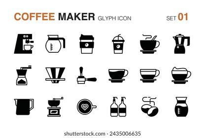 Coffee maker. Glyph icon set 1