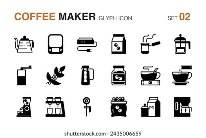 Coffee maker. Glyph icon set 2