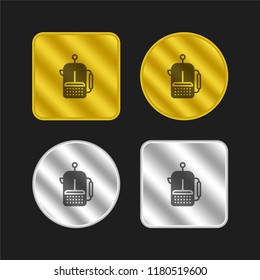 Coffee maker gold and silver metallic coin logo icon design