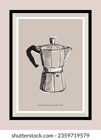 Coffee maker hand drawn illustration in a poster frame for wall art gallery