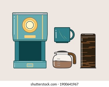 Coffee maker at home illustration in vector flat art