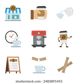 Coffee maker, coffee house, coffee shop elements icon set. Vector illustration.