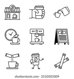 Coffee maker, coffee house, coffee shop elements icon set. Vector illustration.