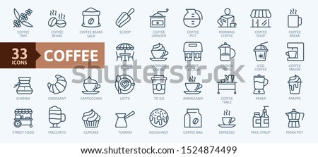 Coffee maker, coffee house, coffee shop elements - minimal thin line web icon set. Outline icons collection. Simple vector illustration.