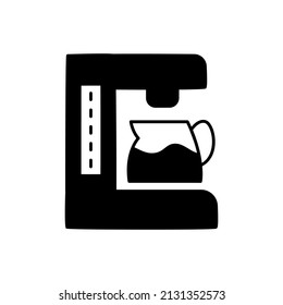 Cafetera Icono en glifo plano negro, estilo relleno aislado en fondo blanco