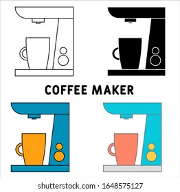 icono de cafetera en una ilustración vectorial de estilo diferente. dos iconos vectoriales de cafetera de color y negro diseñados en estilo relleno, contorno, línea y trazo pueden utilizarse para web, móvil, ui