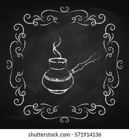 coffee maker icon, drawn in chalk on a blackboard