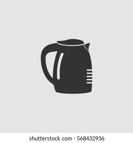 Coffee maker icon flat. Black pictogram on grey background. Vector illustration symbol