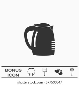 Coffee maker icon flat. Black pictogram on white background. Vector illustration symbol and bonus button