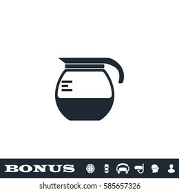 Coffee maker icon flat. Black pictogram on white background. Vector illustration symbol and bonus button
