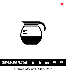 Coffee maker icon flat. Black pictogram on white background. Vector illustration symbol and bonus button open and closed lock, folder, star