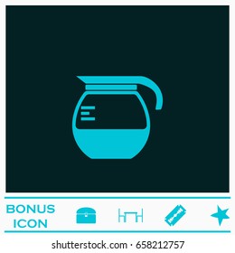 Coffee maker icon flat. Blue pictogram on dark background. Vector illustration symbol and bonus icons
