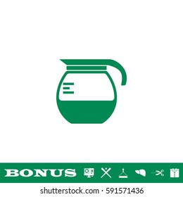 Coffee maker icon flat. Green pictogram on white background. Vector illustration symbol and bonus button