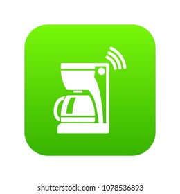 Coffee maker icon green vector isolated on white background