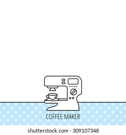 Coffee maker icon. Hot drink machine sign. Circles seamless pattern. Background with icon. Vector