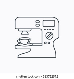 Coffee maker icon. Hot drink machine sign. Linear outline icon on white background. Vector