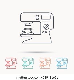 Coffee maker icon. Hot drink machine sign. Linear icons on white background. Vector