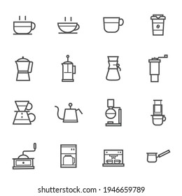 Coffee and Coffee Maker Icon Outline Stroke Vector Illustration on White Background