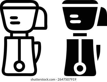 Coffee Maker Icon Set – Black and White Kitchen Appliance Symbol Vector Illustration