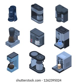 Coffee maker icon set. Isometric set of coffee maker vector icons for web design isolated on white background