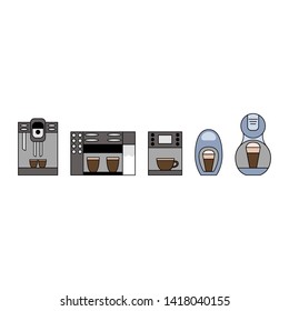 Coffee maker icon set. Coffee machine logo. Vector line icons on white background. 