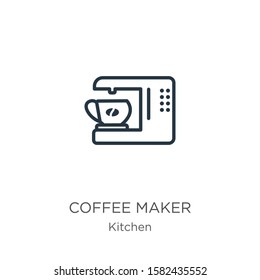 Coffee maker icon. Thin linear coffee maker outline icon isolated on white background from kitchen collection. Line vector sign, symbol for web and mobile