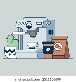 coffee maker icon vector design. Coffee mashine line colored icon. Cafe cafeteria icon, logo, illustration