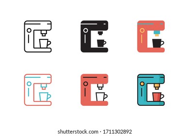 Icono de cafetera ilustración vectorial con seis estilos diferentes. aislado sobre fondo blanco