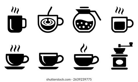 Coffee and coffee maker icons in modern minimalist design