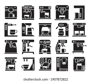 coffee maker icons set glyph theme