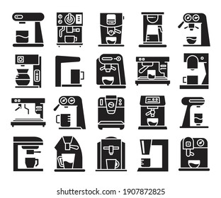 coffee maker icons set glyph theme