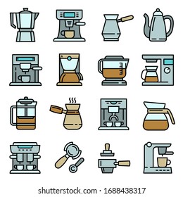 Coffee maker icons set. Outline set of coffee maker vector icons for web design isolated on white background