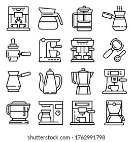 Coffee maker icons set. Outline set of coffee maker vector icons for web design isolated on white background