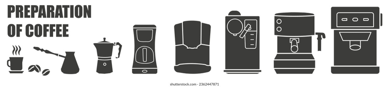 Coffee maker icons set. Outline set of coffee maker vector icons for web design isolated on white background. EPS 10.